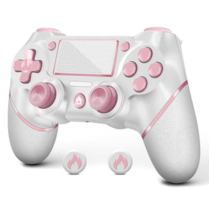 Custom Wireless Controller for PS4 with Non-Slip Grip and Audio Jack (Pink-White)