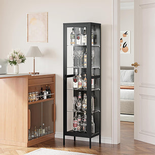 Black Metal Glass Display Cabinet with Adjustable Shelves, 71