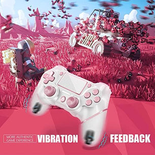 Custom Wireless Controller for PS4 with Non-Slip Grip and Audio Jack (Pink-White)