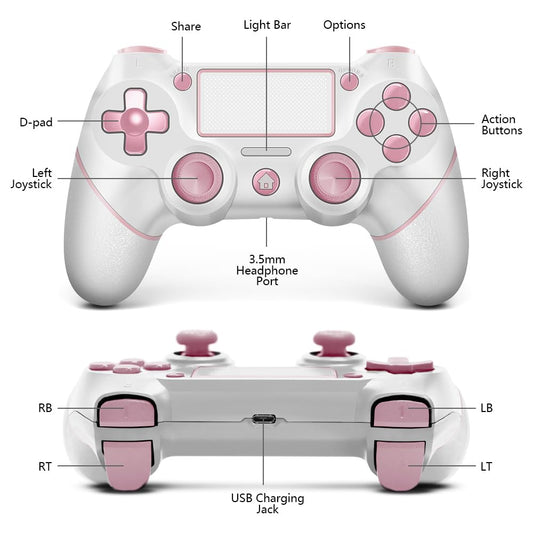 Custom Wireless Controller for PS4 with Non-Slip Grip and Audio Jack (Pink-White)