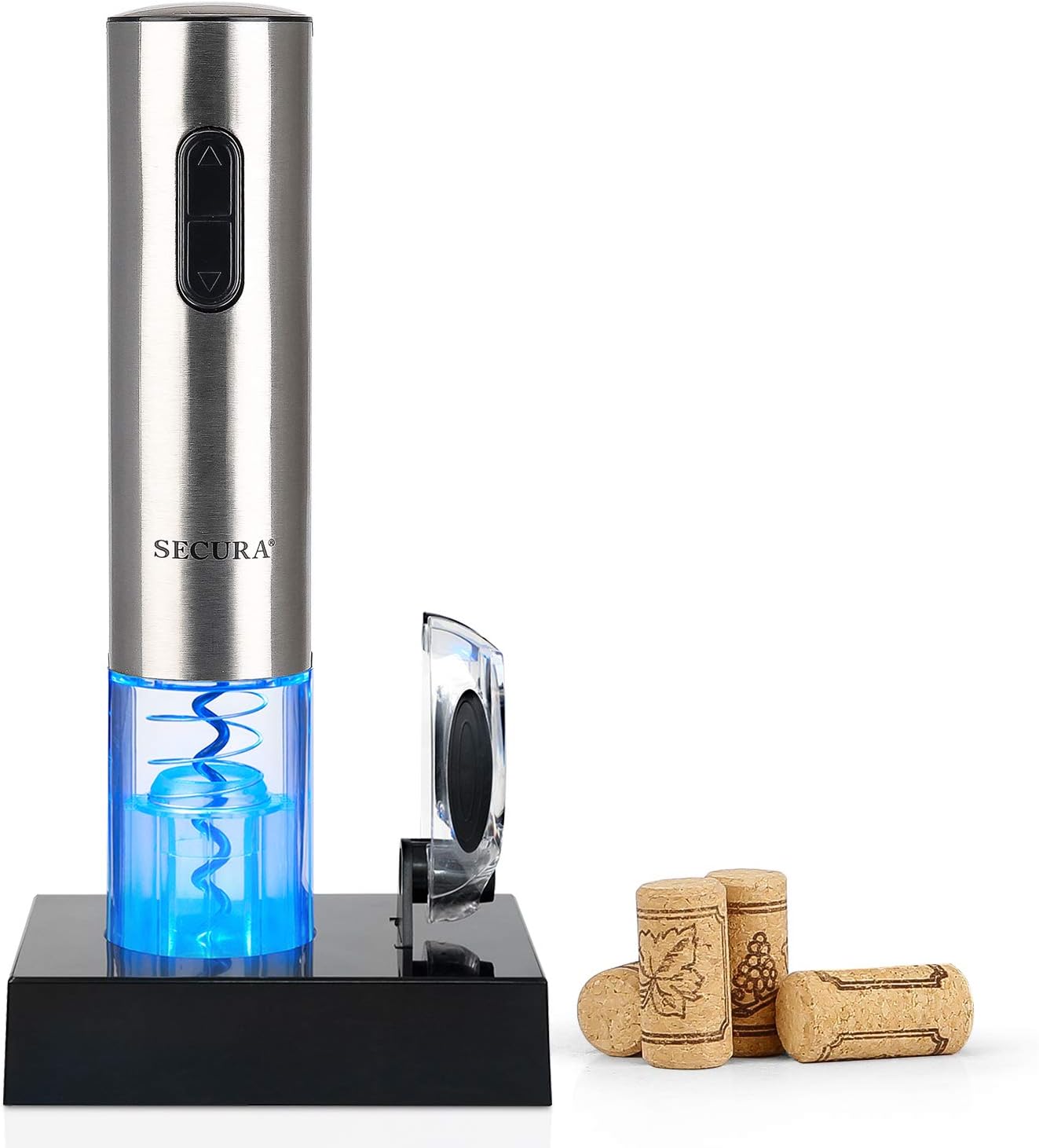 Electric Wine Opener with Foil Cutter, Rechargeable (Stainless Steel)