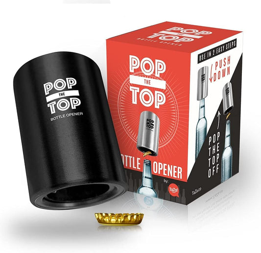 Pop-The-Top Automatic Beer Bottle Opener (Black) - Push Down Cap Remover