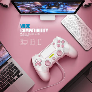 Custom Wireless Controller for PS4 with Non-Slip Grip and Audio Jack (Pink-White)