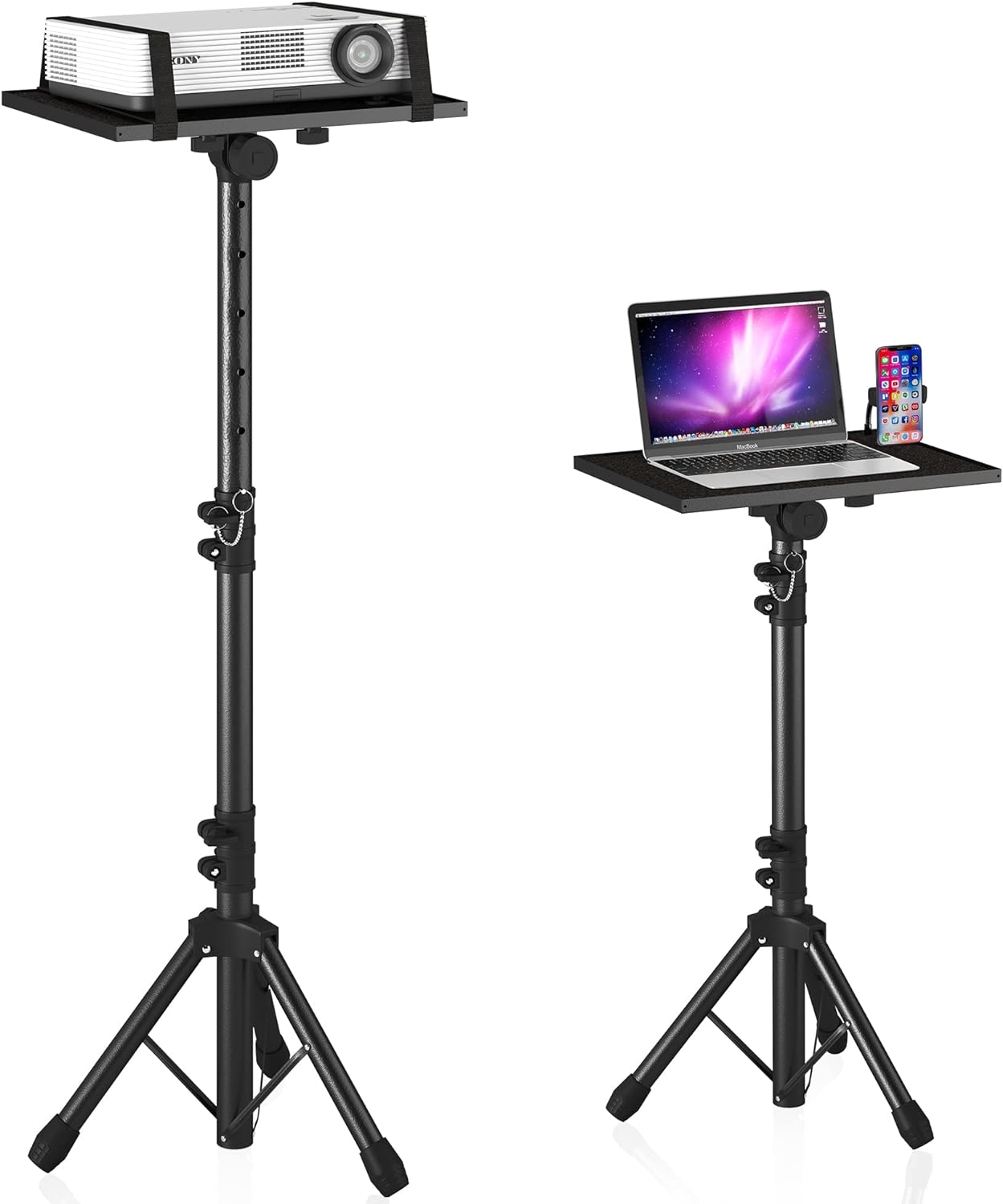 Projector Stand Tripod from 23" to 46", Laptop Tripod Stand Height Adjustable with Gooseneck Phone Holder, Laptop Floor Stand for Office, Home, Stage, Studio, DJ Racks Holder Mount