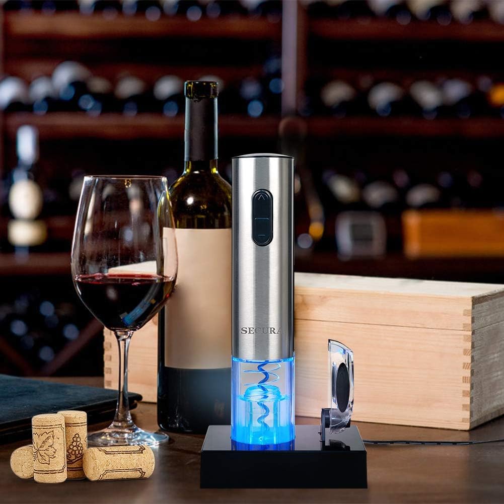 Electric Wine Opener with Foil Cutter, Rechargeable (Stainless Steel)