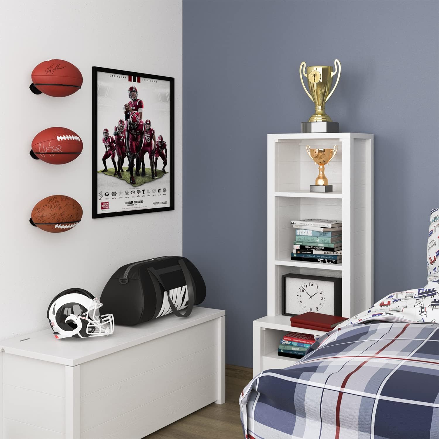 Sporta Wall Mount Football Rack, Black Steel Ball Holder and Organizer