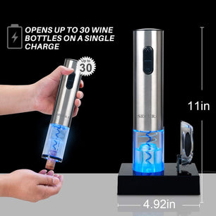 Electric Wine Opener with Foil Cutter, Rechargeable (Stainless Steel)