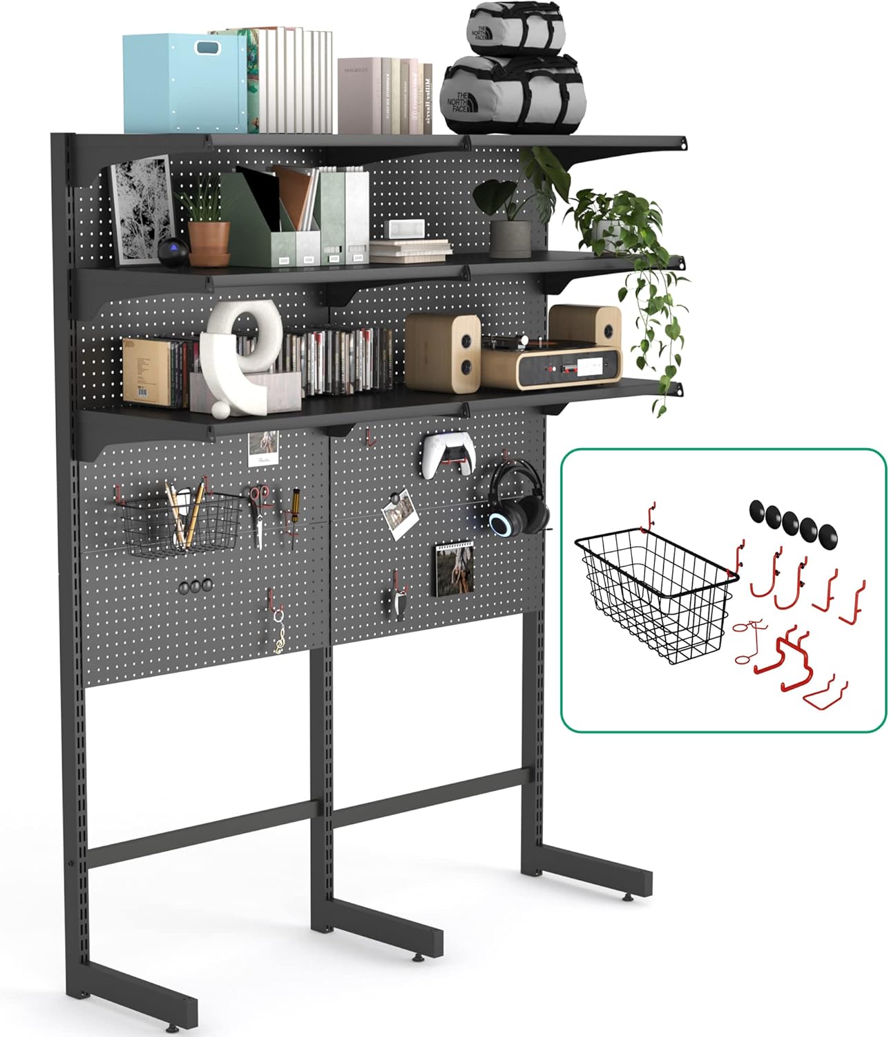 DDB Gaming Pegboard Shelf System with 15 Organizer Tool Holders