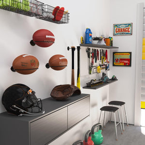 Sporta Wall Mount Football Rack, Black Steel Ball Holder and Organizer