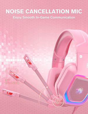 Z30 Pink Gaming Headset with Noise-Canceling Mic, RGB Light, 7.1 Surround Sound, Comfortable Earmuffs