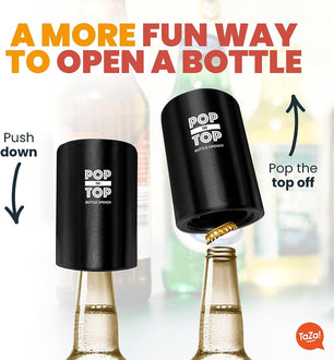 Pop-The-Top Automatic Beer Bottle Opener (Black) - Push Down Cap Remover