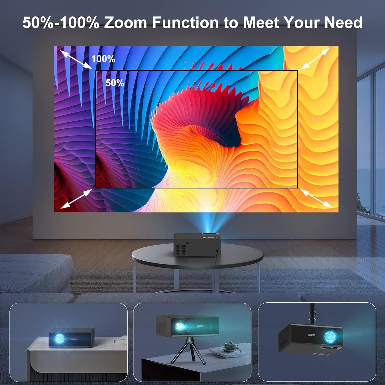 Projector with 5G Wifi and Bluetooth, 1080P 15000L Outdoor Projector with HDMI and USB, Max 300" Display Zoom Function for Movies & Gaming, Compatible with TV Stick/Phone/Laptop