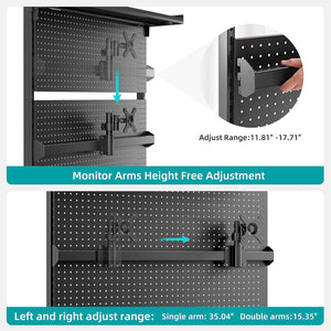 Desk Pegboard with Dual Monitor Stand, Steel Privacy Panel, Modular Hanging Accessories, 43