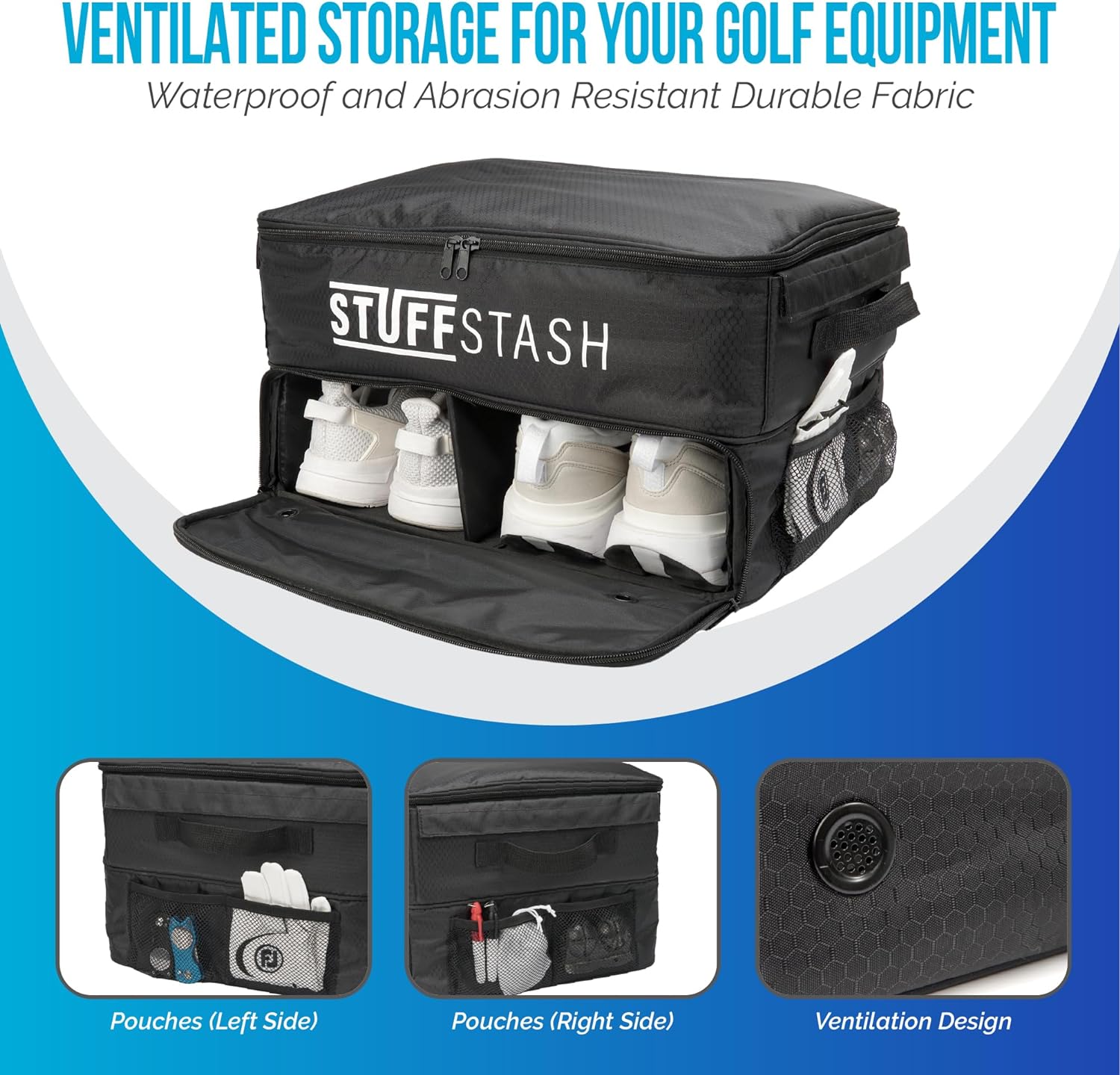 Golf Trunk Organizer with Shoe Compartments and Storage for Accessories - Golfer Gift Essentials