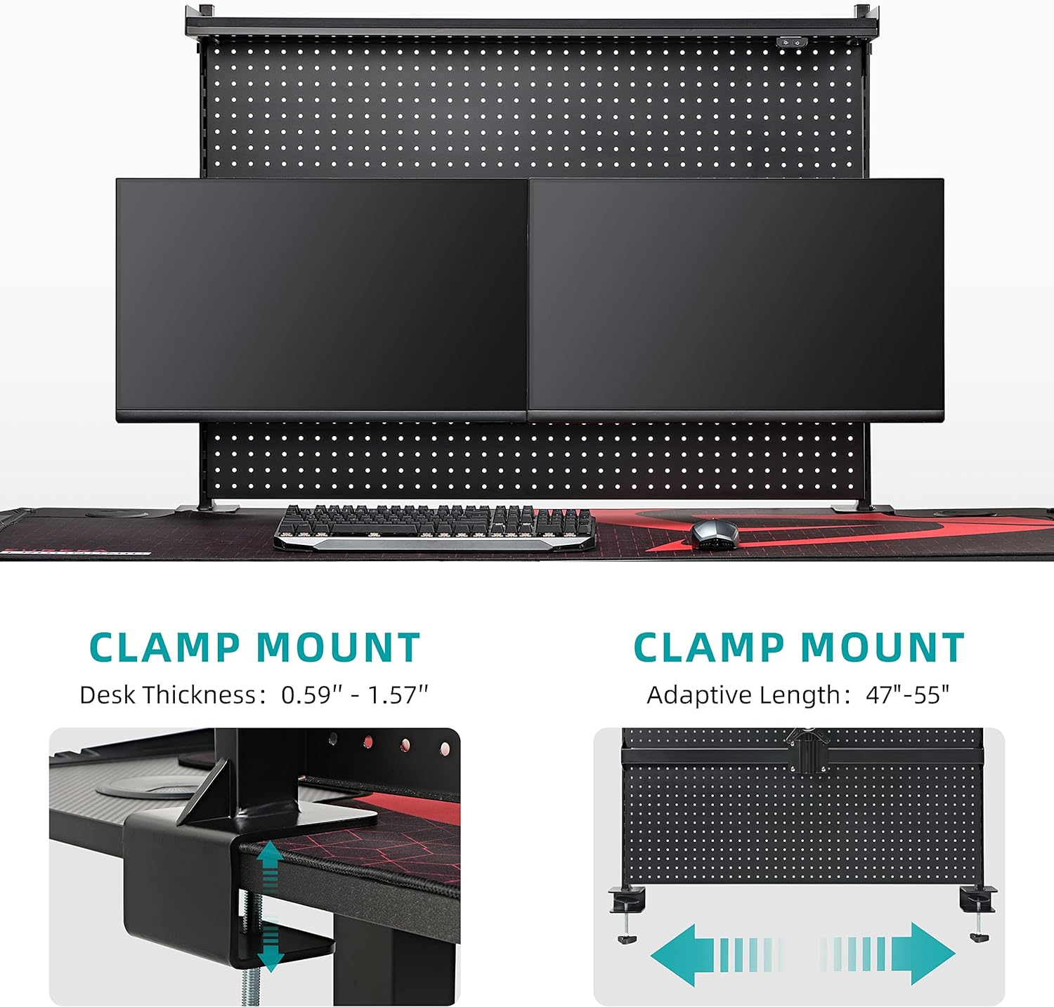 Desk Pegboard with Dual Monitor Stand, Steel Privacy Panel, Modular Hanging Accessories, 43"x34", Black