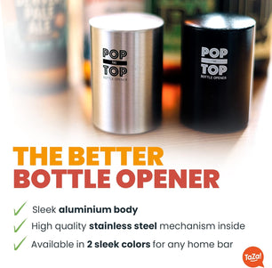 Pop-The-Top Automatic Beer Bottle Opener (Black) - Push Down Cap Remover