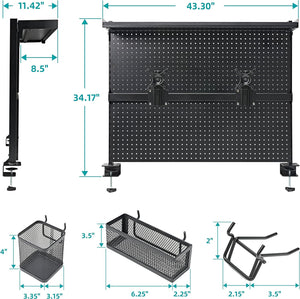 Desk Pegboard with Dual Monitor Stand, Steel Privacy Panel, Modular Hanging Accessories, 43