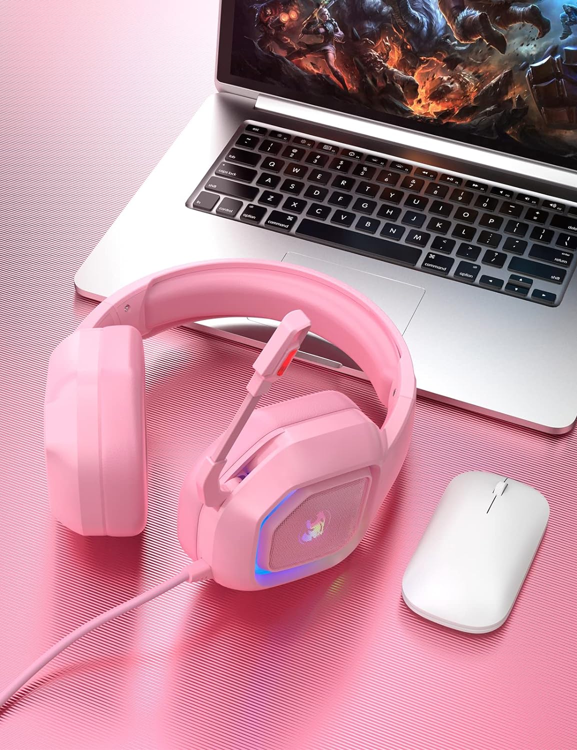 Z30 Pink Gaming Headset with Noise-Canceling Mic, RGB Light, 7.1 Surround Sound, Comfortable Earmuffs