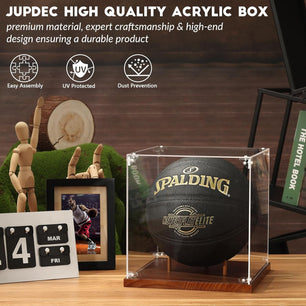 Acrylic Basketball Display Case with Solid Wood Base - UV Protected, 10