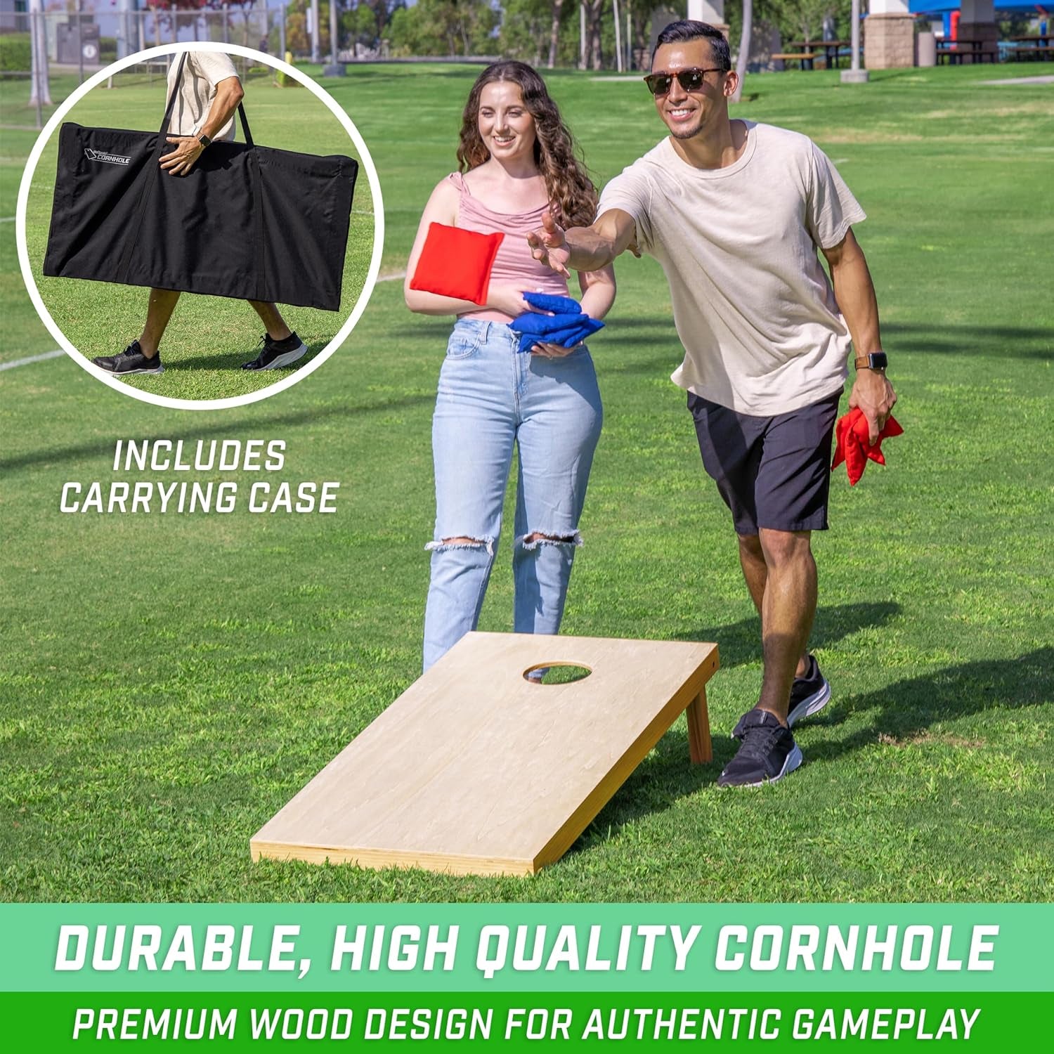 Solid Wood Premium Cornhole Set - Choose between 4 Feet X 2 Feet or 3 Feet X 2 Feet Game Boards, Includes Set of 8 Corn Hole Toss Bags