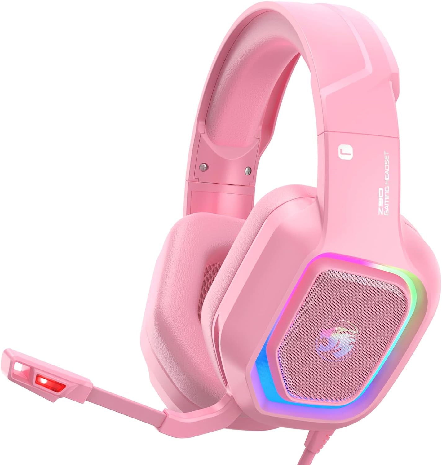 Z30 Pink Gaming Headset with Noise-Canceling Mic, RGB Light, 7.1 Surround Sound, Comfortable Earmuffs