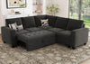 Modular Velvet Sectional Sleeper Sofa with Pull-Out Bed, L-Shaped, Grey