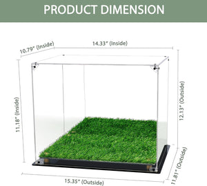 Football Helmet Display Case Full Size - LED Tricolor Light Strip, Artificial Turf Grass, Mirror Back, Focus on Helmet Display Case.