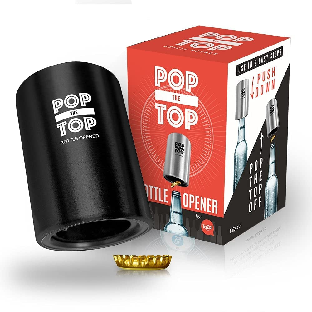 Pop-The-Top Automatic Beer Bottle Opener (Black) - Push Down Cap Remover