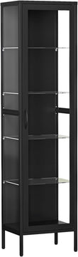 Black Metal Glass Display Cabinet with Adjustable Shelves, 71